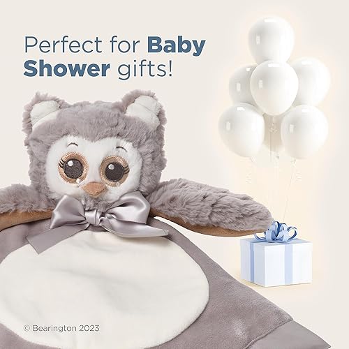 Miniatura 5 de Bearington Baby Lil' Owlie Snuggler, manta de seguridad de peluche de búho gris de 15 pulgadas para bebés