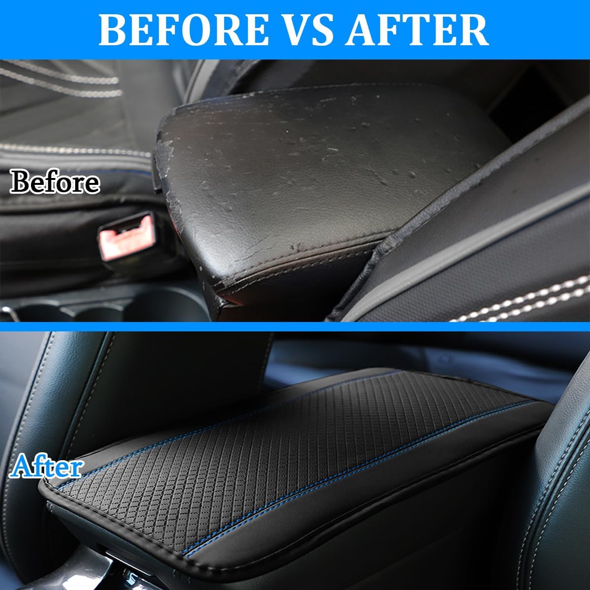 Car Center Console Cover, Fiber Leather Anti-Scratch Vehicle Armrest Storage Box Cushion Protector, Comfortable Auto Interior Arm Rest Seat Box Mat Pad, Universal for Vehicles (Black/Blue) image 5