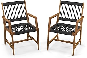 Tangkula Outdoor Acacia Wood Woven Dining Chairs