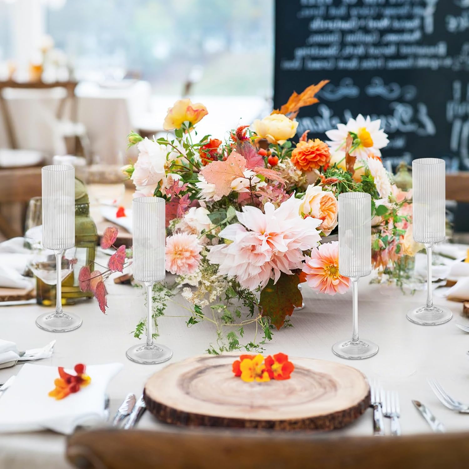 24Pieces Clear Plastic Wine Glasses 6OZ Ribbed Champagne Flutes Mimosa Bar Toasting Glass Champagne Long Stem Vintage Drinking Colored Glasses,Plastic Goblets for Wedding Cocktail Cups,Cava,Prosecco