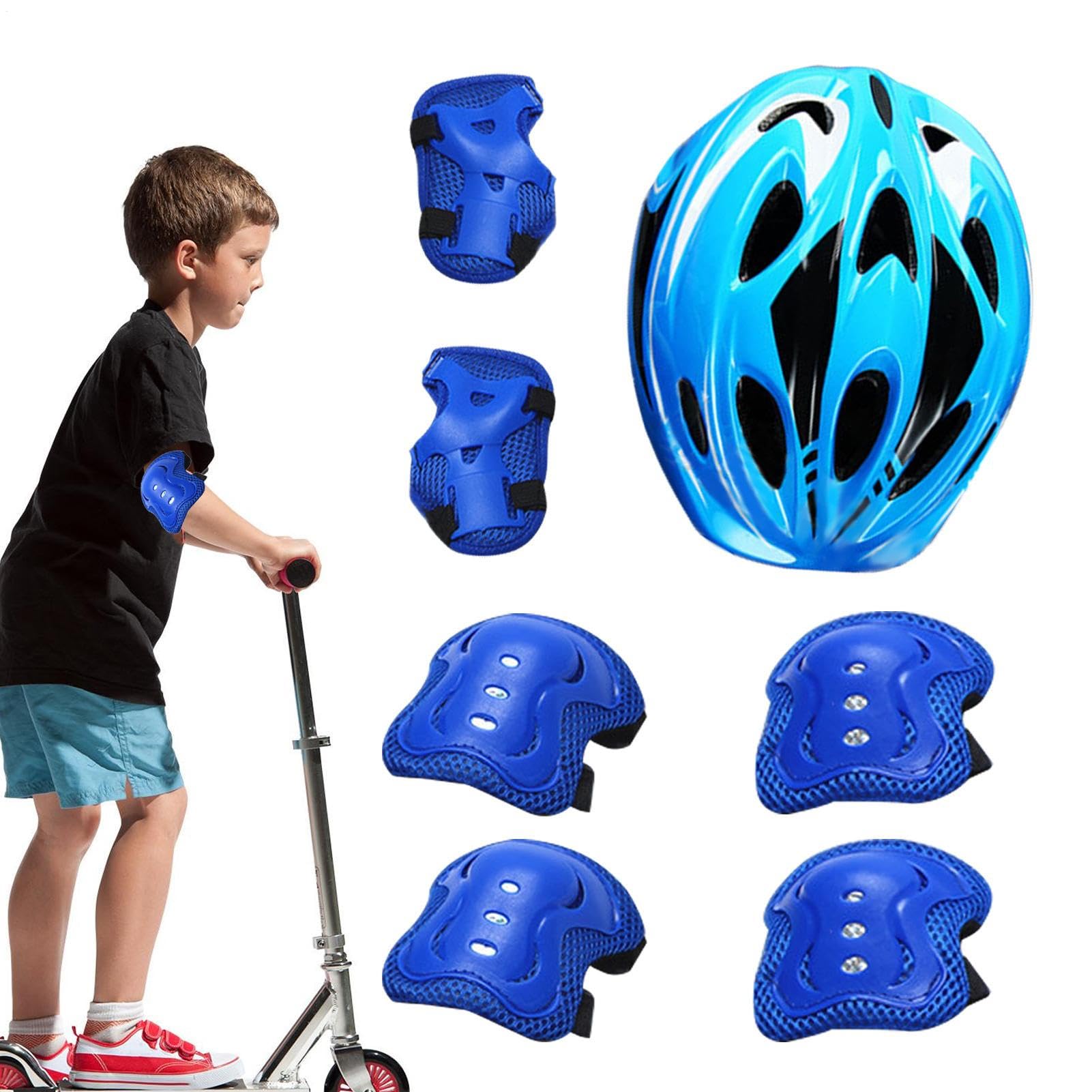 Casque et genouillères pour enfants – Casque de protection pour enfants, coudières, genoux, poignets, skateboard, équipement de sécurité sportif réglable pour l'équitation, le patinage, le vélo, la