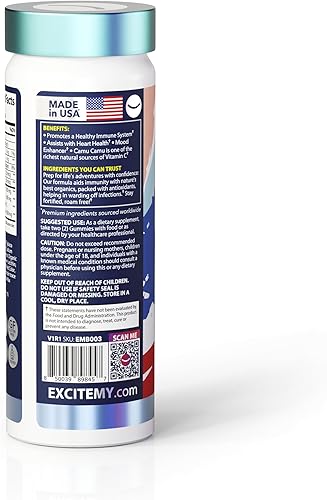 Miniatura 4 de EXCITE MY Max Immune - Vitaminas orgánicas en gomitas de 1500 mg + USDA orgánico, certificado Kosher, sin gluten, baya de saúco orgánico, Camu Camu