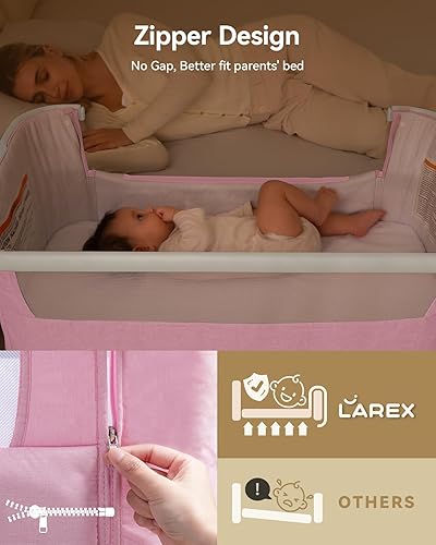 Miniatura 9 de Larex Cuna para bebé, cuna para bebé con cesta de almacenamiento y ruedas, cuna portátil ajustable en altura para recién nacido, fácil de montar y