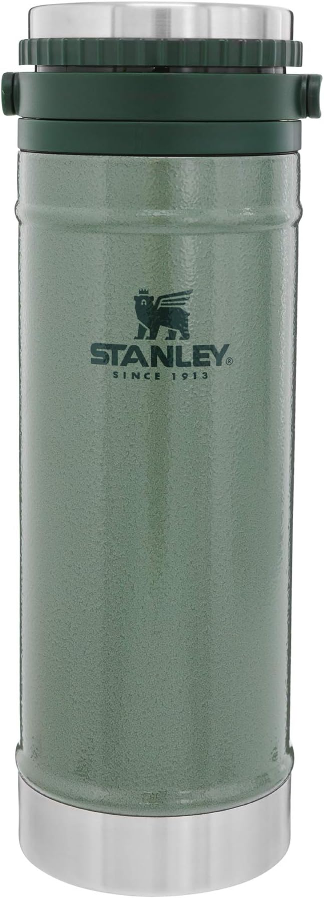 Stanley Travel Mug with Integrated French Press 16 oz | 5 Minute Brew 4 Hours Hot Leakproof Lid | Mesh Filter for Coffee Grounds | Insulated Stainless Steel Coffee Maker | BPA-Free | Hammertone Green
