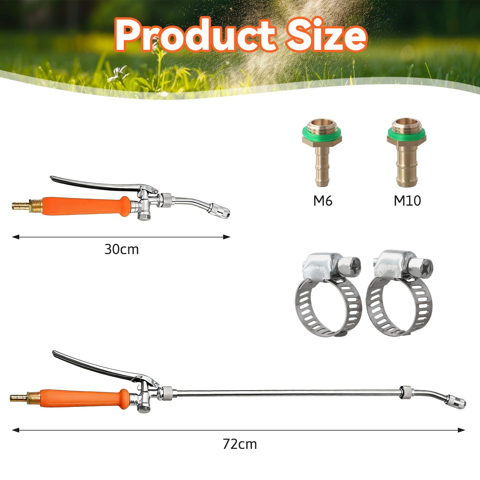 Sprühstab Sprühlanze Verstellbarer Ersatz-Universal-Sprühstab 73 cm Edelstahl 1/4'' 3/8'' Messing-Widerhaken Hochdruckreiniger Sprühlanze für Gärten Obstgärten