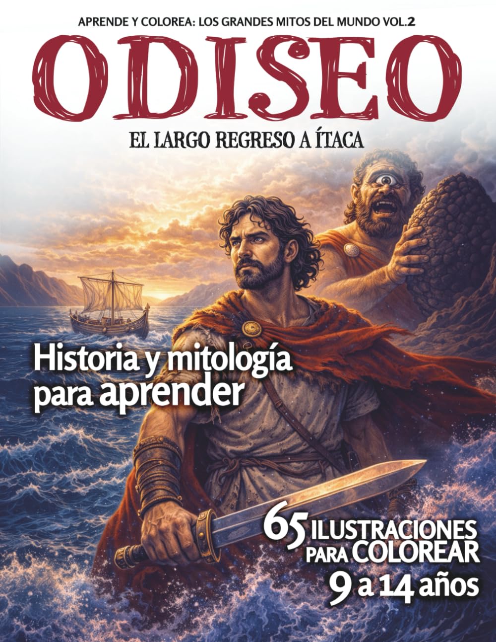 ODISEO · El largo regreso a Ítaca: Historia y mitología para aprender + 65 ilustraciones para colorear | 9 a 14 años (Aprende y Colorea los Grandes Mitos del Mundo)