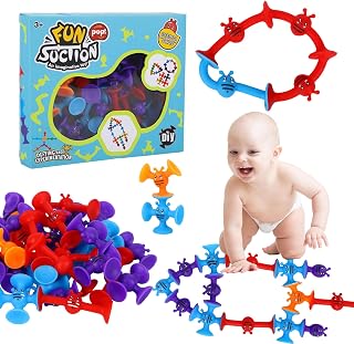 Suction Toys,Kids Baby Bath Toys Silicone Sucker Toys 11/19/38 Pieces Suction Cup Building Toy Pop Toys Sorting & Stacking Toys Preschool Learning Toys for Kids Gift,Travel Toys (38 Pcs)