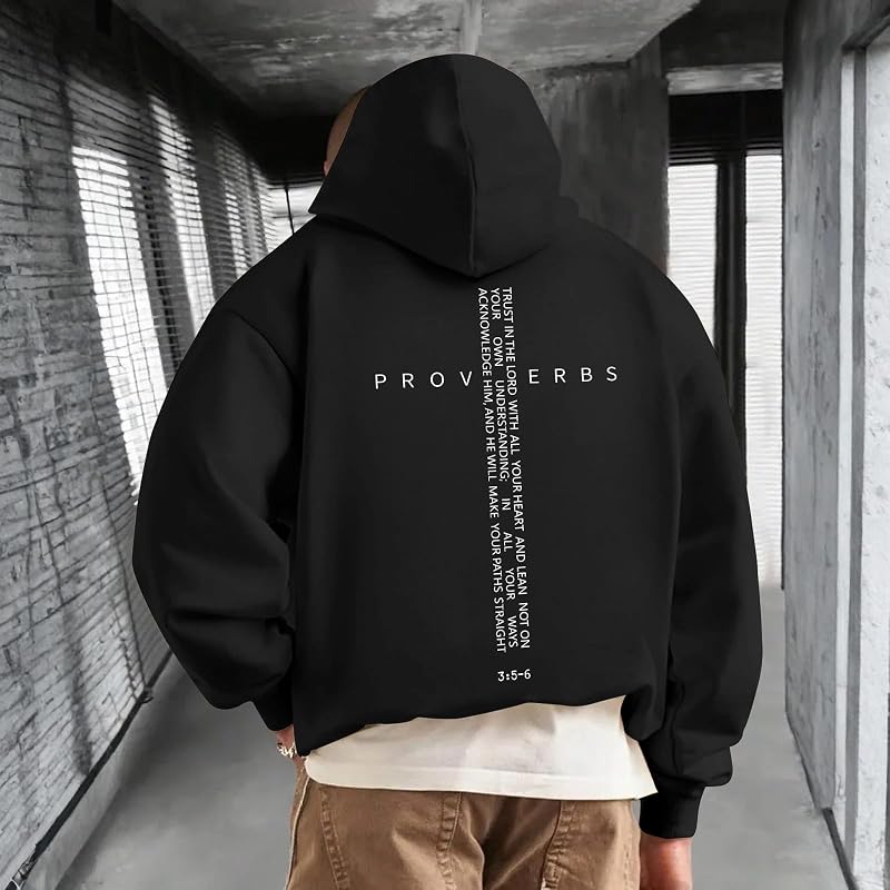 Lubpow Christian Hoodies for Men Inspirational Religious Faith Cross Sweatshirts Vintage Bible Verse Graphic Hoodie Pullover(Black,L) image 5