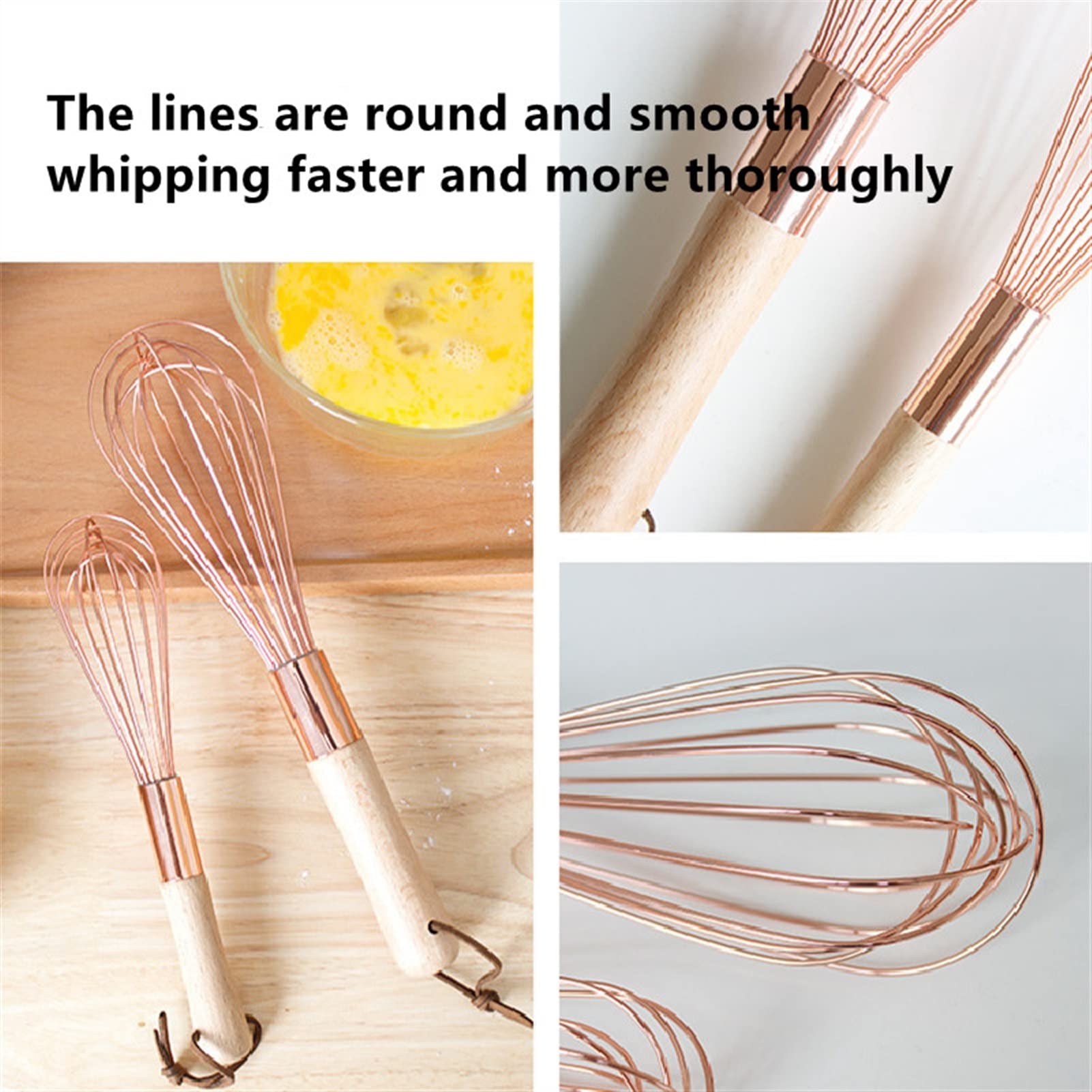 Saturey Frusta da Cucina Creativo 1 PC Beater for Uova in Acciaio Inox for Fai da Te Pasta di Pane Bakeware Pasta Whisk Uova Beater Mixer Tool Maniglia in Legno Sbattitore a Mano (Color : L)