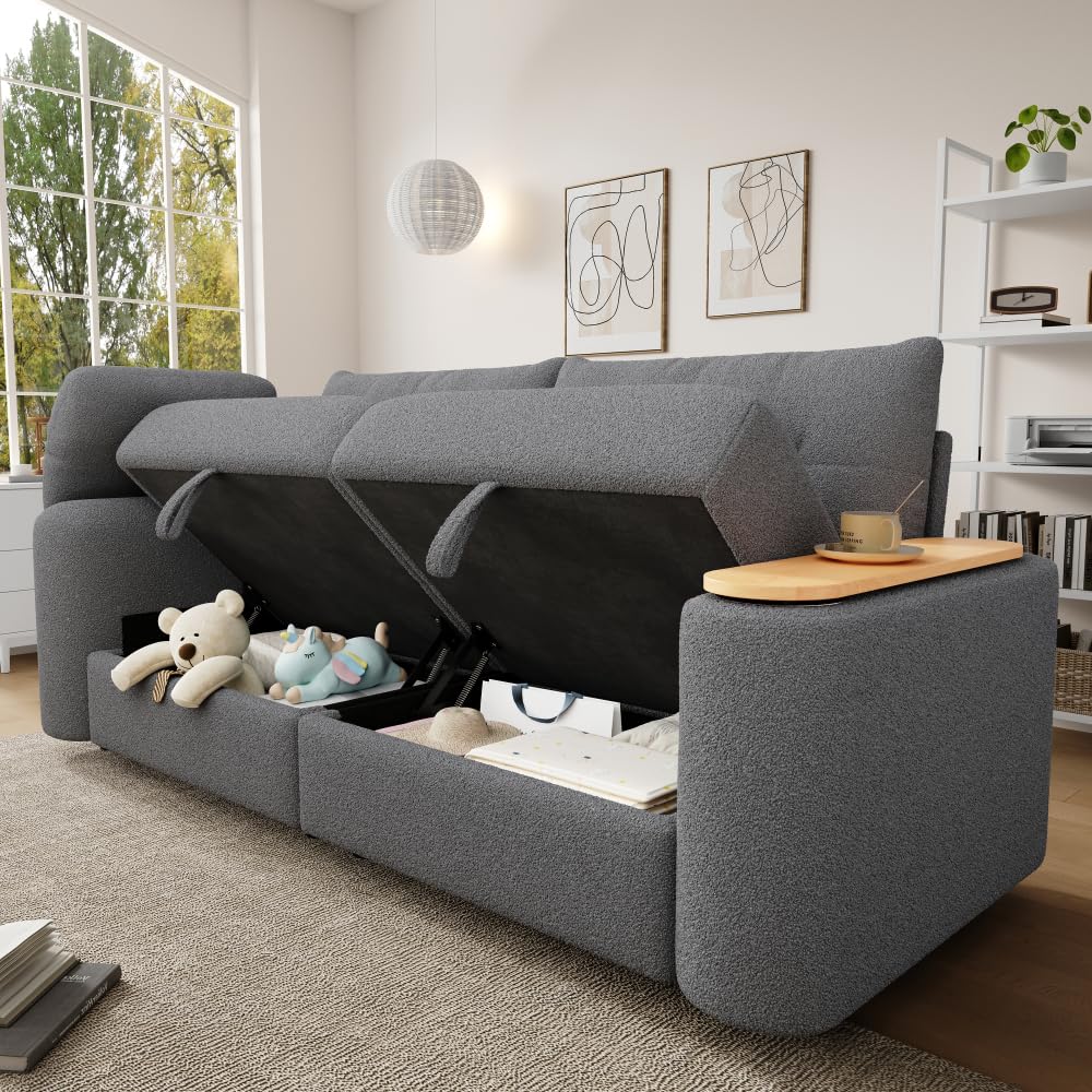 Sofá de matrimonio con compartimento de almacenamiento, sofá de peluche Teddy de 2 plazas con reposacabezas y mesa integrada, sofá cama doble, sofás de 2 plazas, sofá modular acolchado para salón