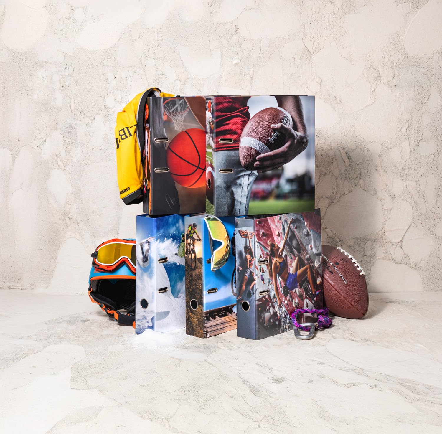 HERMA Lot de 5 classeurs à levier A4, dos de 70 mm, classeur robuste avec motif sport, finition brillante et impression intérieure, classeur à anneaux pour enfants, classeur d'archivage et organiseur