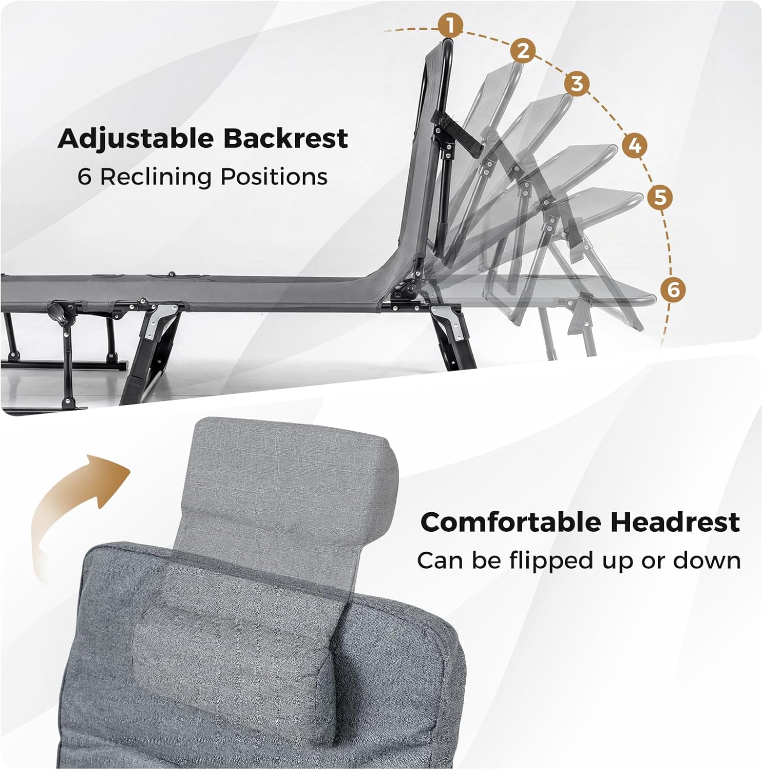 Tangkula Lounge Chair Outdoor with Cushion, 3 in 1 Convertible Outdoor Indoor Heavy Duty Folding Chaise Lounge Chair with 6-Position Adjustable Backrest & Flip-up Pillow (1,Gray)