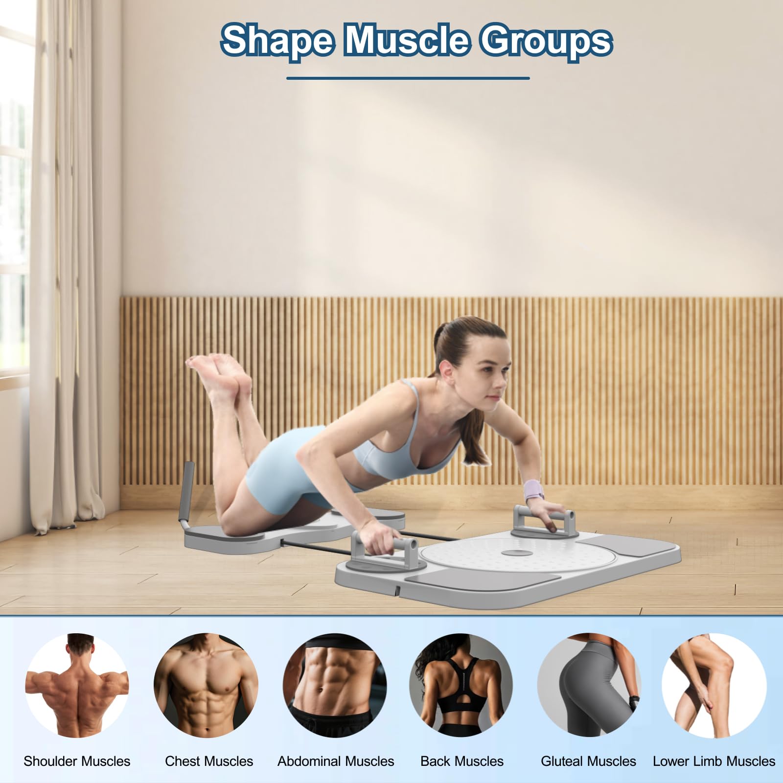 Pilates Board, 5 in 1 multifunzione Pilates Reformer Equipment, Ab Core Trainer con contatore, set di pilates a casa, con elastici, per uso domestico, allenamento completo del corpo, allenamento