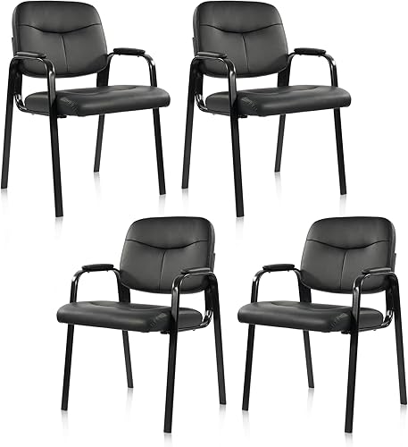 Elevon Juego de 4 sillas de sala de espera sin ruedas, de cuero, estacionaria, oficina, recepción, silla de invitados con brazos acolchados para