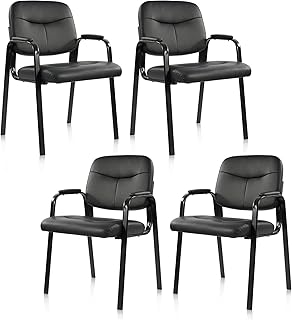 Waiting Room Chairs No Wheels Set of 4, Leather Stationary Office Reception Guest Chair with Padded Arms for Elderly Desk Conference Room Lobby Table Side Salon
