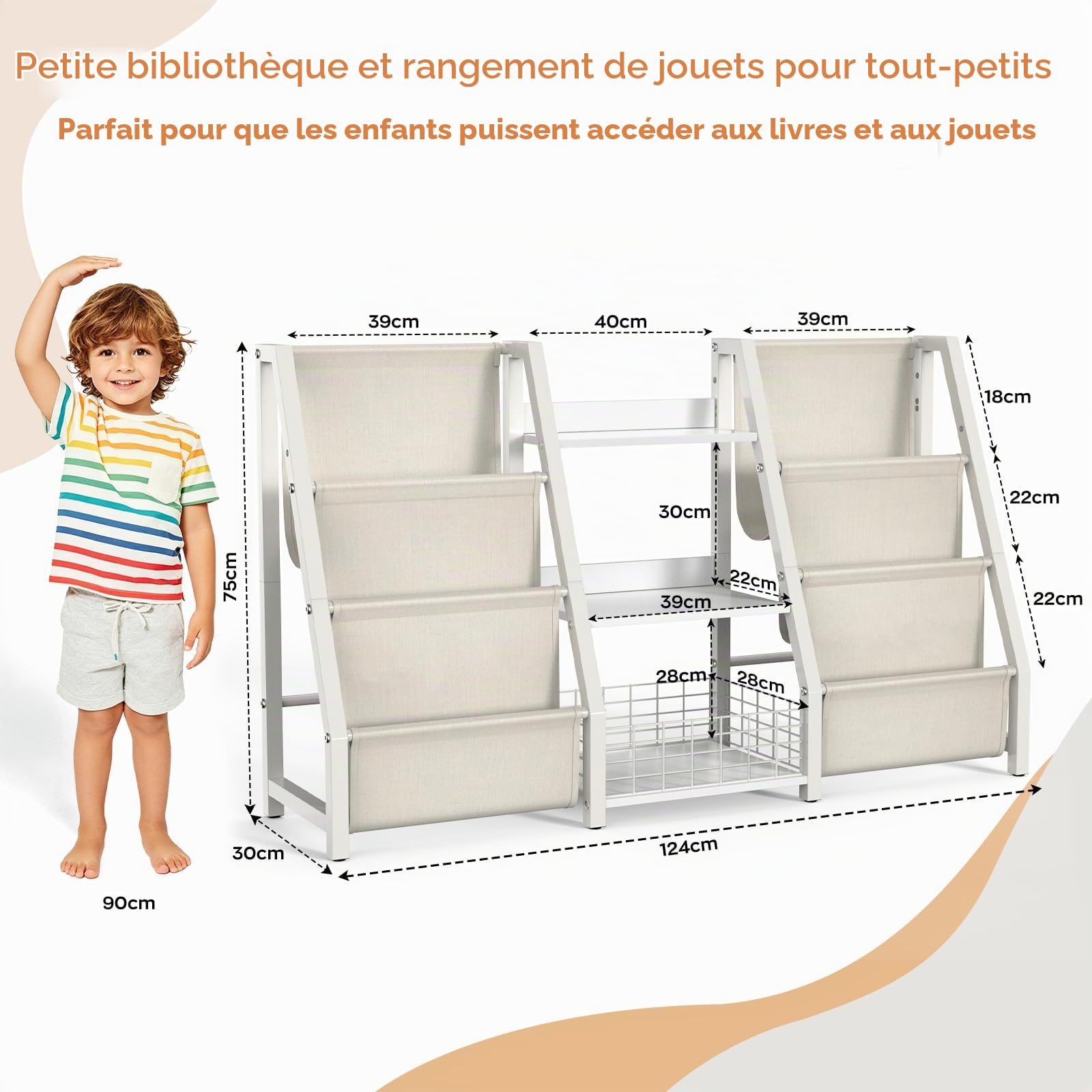 BORISI Bibliothèque Basse Blanche, Étagère 124x30x75 cm