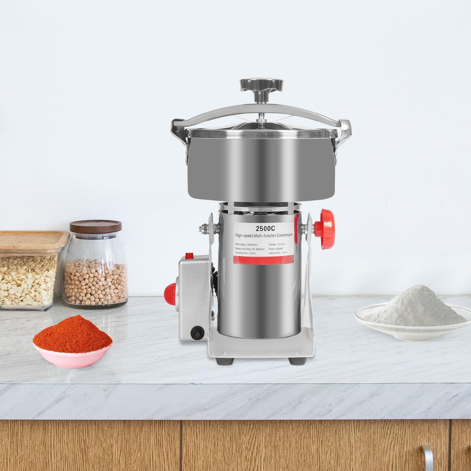 banborba 2500g Grain Mill, 304 Stainless Steel Grain Grinder, 4500W High-speed Commercial Spice Grinders, Superfine Flour Mill Grinder for Home, Grain Mill for Flour