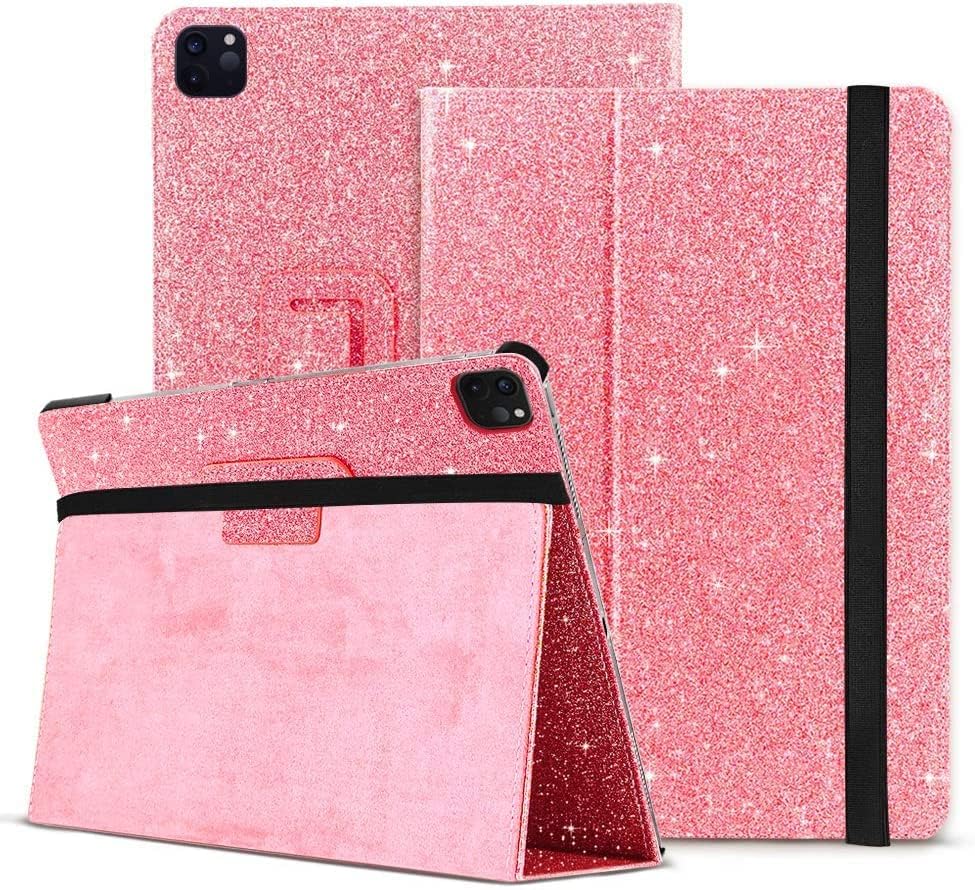 CASZONE Case for iPad Pro 13 2024,iPad Pro 13 inch A2926/A3007 Protective Case with Pencil Holder,Glitter Bling Folding Auto Wake/Sleep Smart Cover for iPad Pro 13 inch,Glitter Pink
