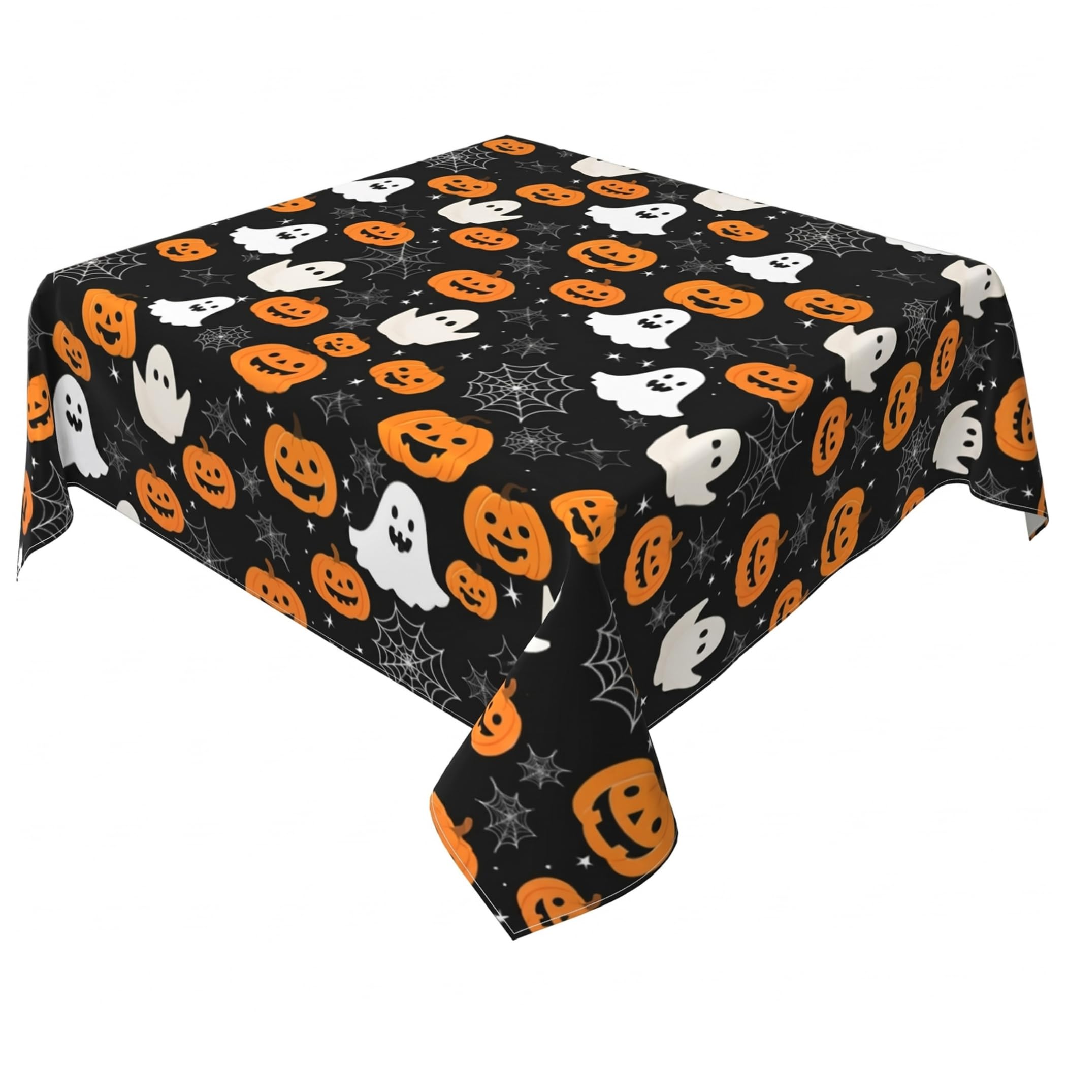 Bemonew Waterproof Table Cover Halloween Tablecloth Waterproof Table Cover Ghost Pumpkin Print Rectangle Tablecloth For Holiday Decor, White, 55.12x70.87 Inch