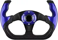 Volante universal de corrida, volante de 6 parafusos de couro antiderrapante e alumínio para jogos com botão de buzina para corrida/condução simulada de carro/esportes JDM