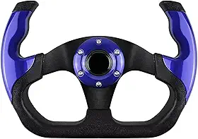 Volante universal de corrida, volante de 6 parafusos de couro antiderrapante e alumínio para jogos com botão de buzina para corrida/condução simulada de carro/esportes JDM