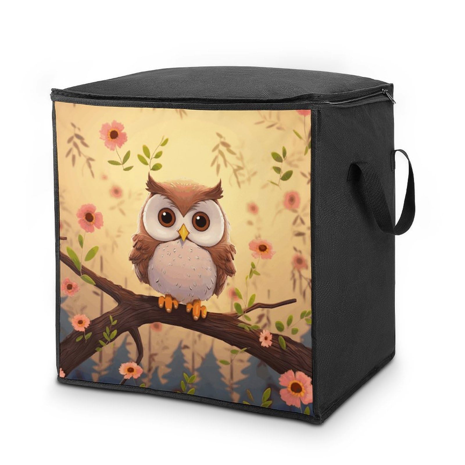 70L Cute Owl Storage Bag With Zipper Closet Organizers with Handle for Home Storage Organizer for Blankets Quilts Clothes Comforter Bedding And Pillows