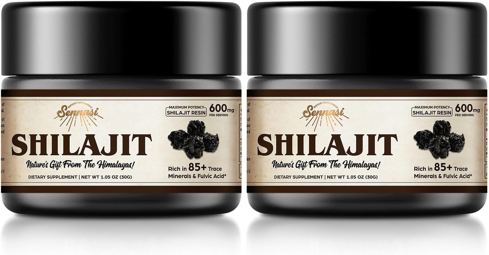 Sennasi Shilajit Pure Himalayan Organic Shilajit Resin - 600mg Maximum Potency Natural Organic Shilajit Resin with 85+ Trace Minerals & Fulvic Acid for Energy,Immune Support,30 Grams (2 Pack)
