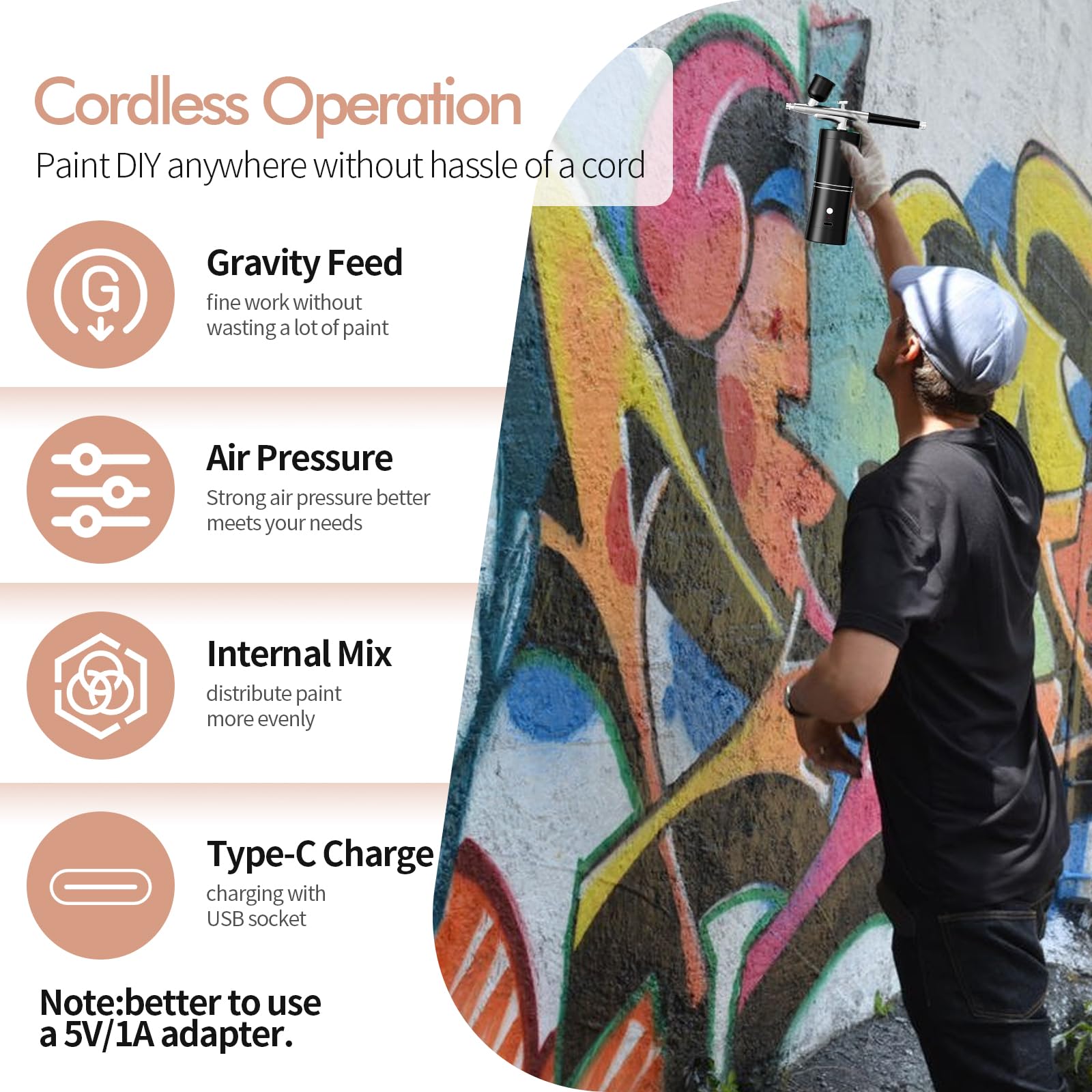 Kit de aerógrafo portátil con compresor de aire, aerógrafo para uñas, compresor de aerógrafo, máquina de aerógrafo de alta presión, mini cepillo de aire de mano (negro)