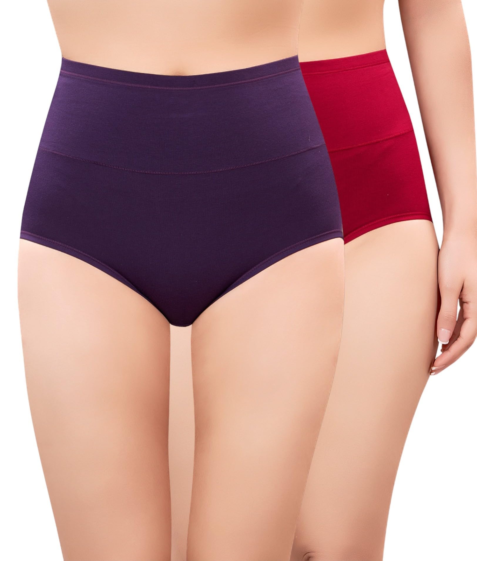 PLUMBURY Women High Waist Cotton Underwear Full Brief Panty, Size M to XXL (Pack of 2 Panty)