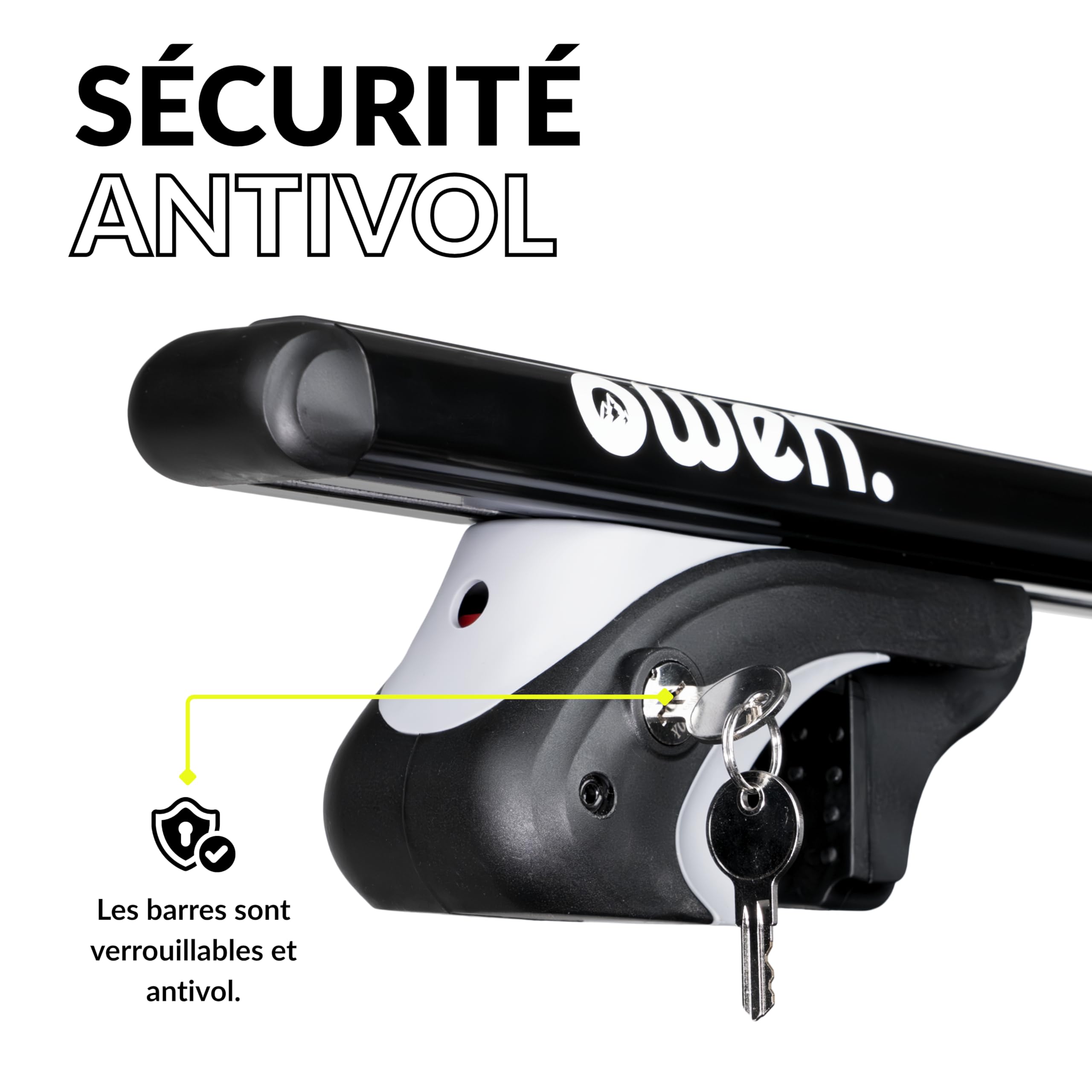 OWEN 5.0 Barres de Toit Transversales | 120 cm | Aluminium Noir | 90 kg | pour Rails Ouverts | Aérodynamique & Sécurisé | Installation Facile | Porte-Bagage Universel