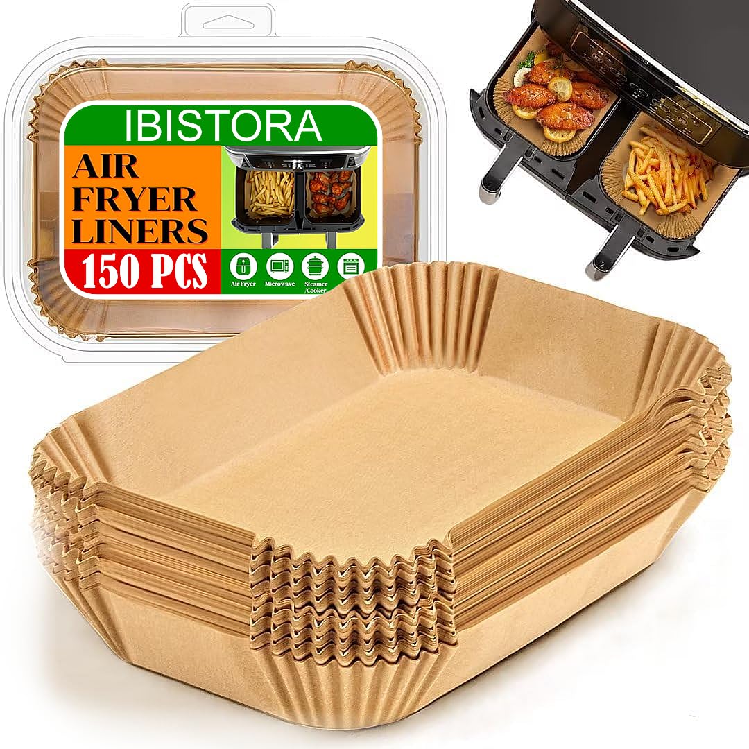 Disposable Air Fryer Paper Liners – Non-Stick Parchment Liners for Air Fryers, Oil Proof & Heat Resistant Baking Paper for Ninja, Cosori & Dual Basket Air Fryers – Easy Clean Cooking Accessories