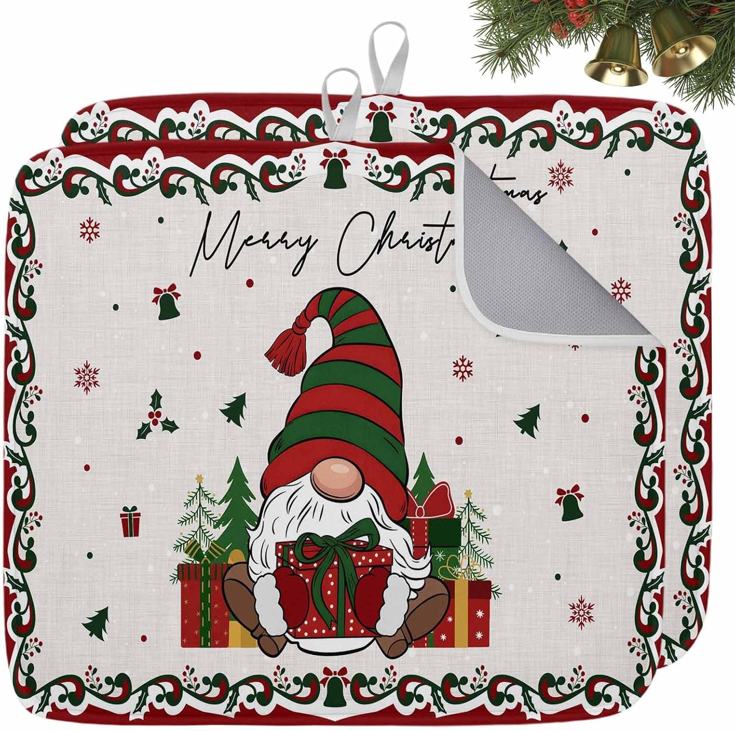Merry Christmas Words Dish Drying Mats for Kitchen Counter,Absorbent Microfiber Dish Drainer Rack Mat Dwarfs Winter Snowflake Drying Pad for Sinks,Utensils,Countertops,18x24in