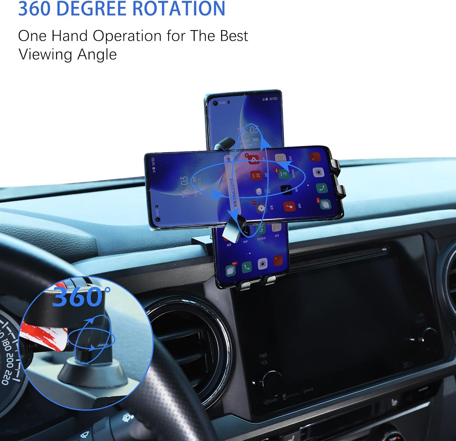 Car Phone Mount Fit for Tacoma 2016-2022,Phone Mount for Car Vent,Dashboard Hands Free Car Phone Holder Mount,Retractable Straight Phone Stand,Black (US Flage Style)