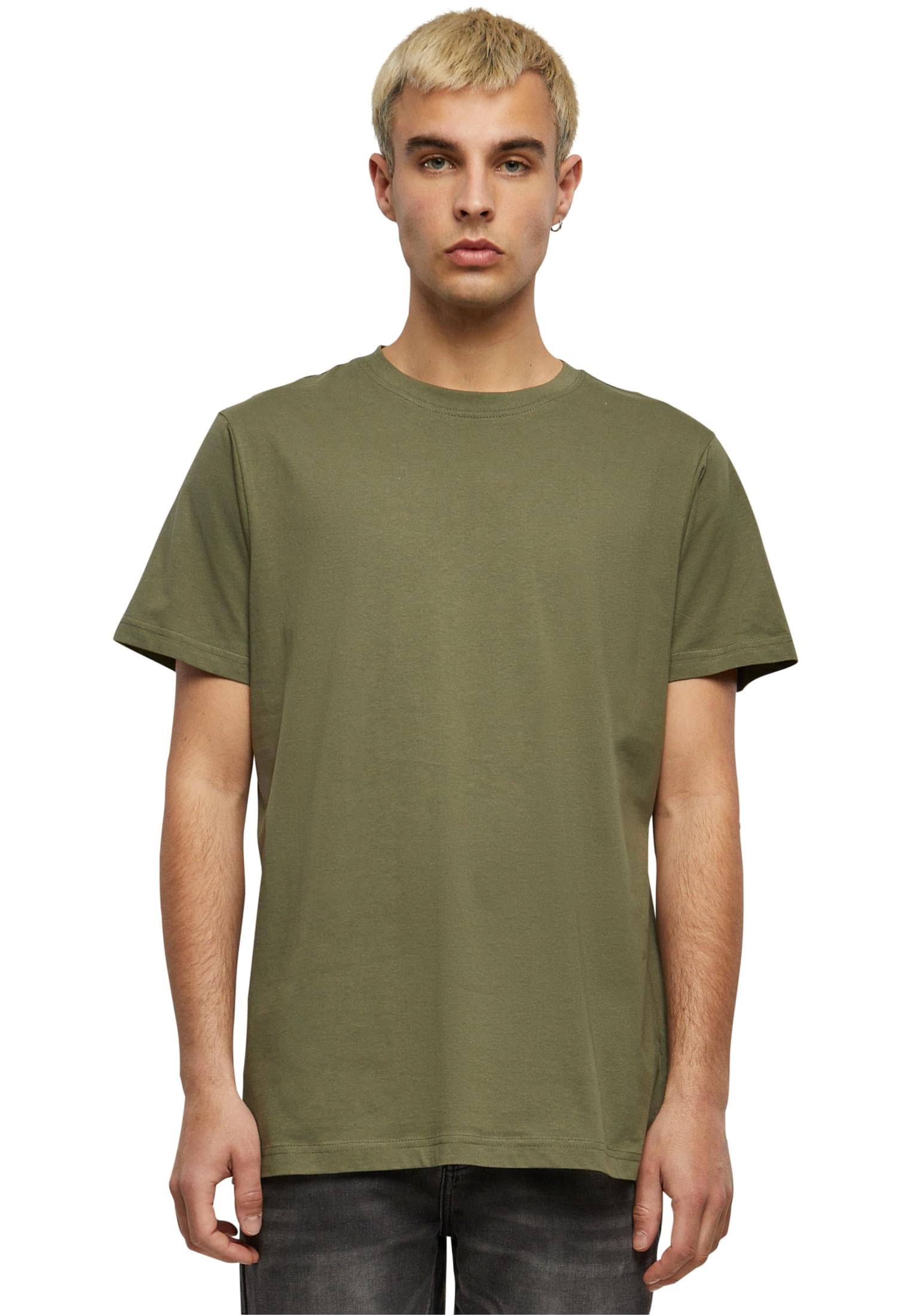Build Your Brand Men's Basic Round Neck T-Shirt T-Shirt, Olive, M