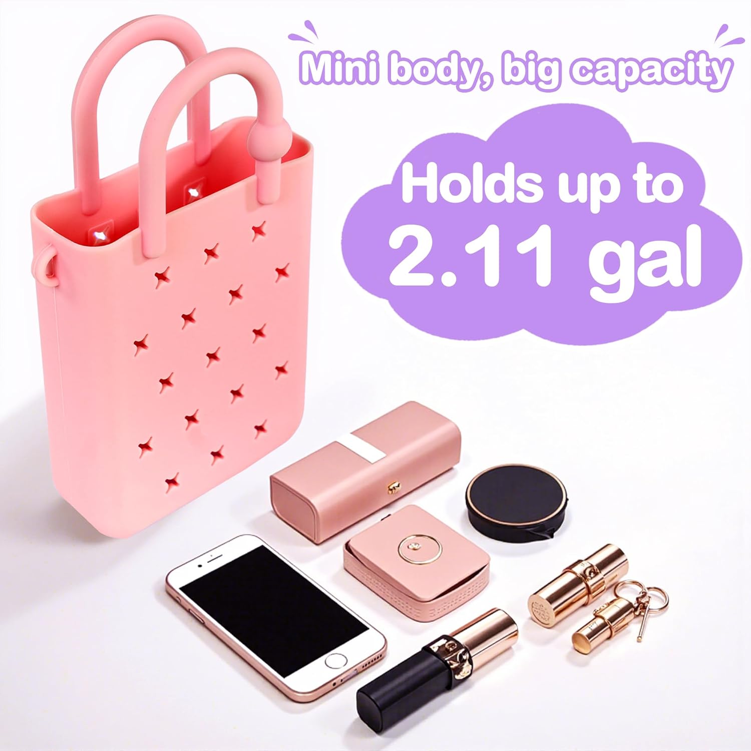 Silicone Small Rubber Beach Bag with 20 Charms, Hole Handbag With Adjustable Shoulder Strap, Girls and Woman - Image 6