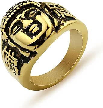 HIJONES Anello Uomo In Acciaio Inossidabile Con Incisione Sutra Buddista Cinese | Larghezza 8mm | Antiallergico - 4
