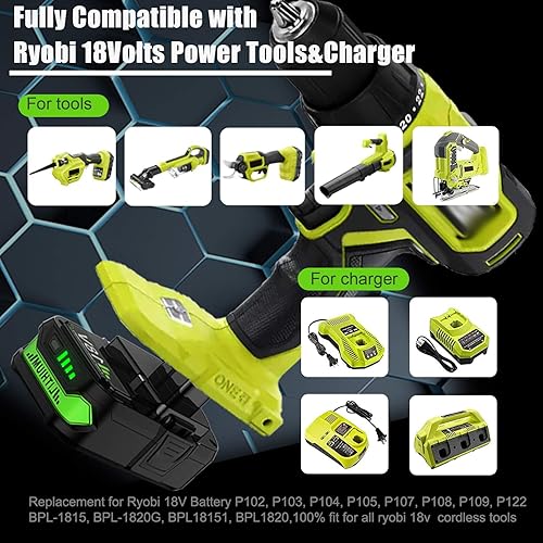 Miniatura 4 de Paquete de 2 baterías de litio de repuesto de 4.0Ah para Ryobi de 18 V ONE+ Plus P102 P103 P104 P105 P106 P108 P107 P109 P190 PBP002 PBP003 PBP003