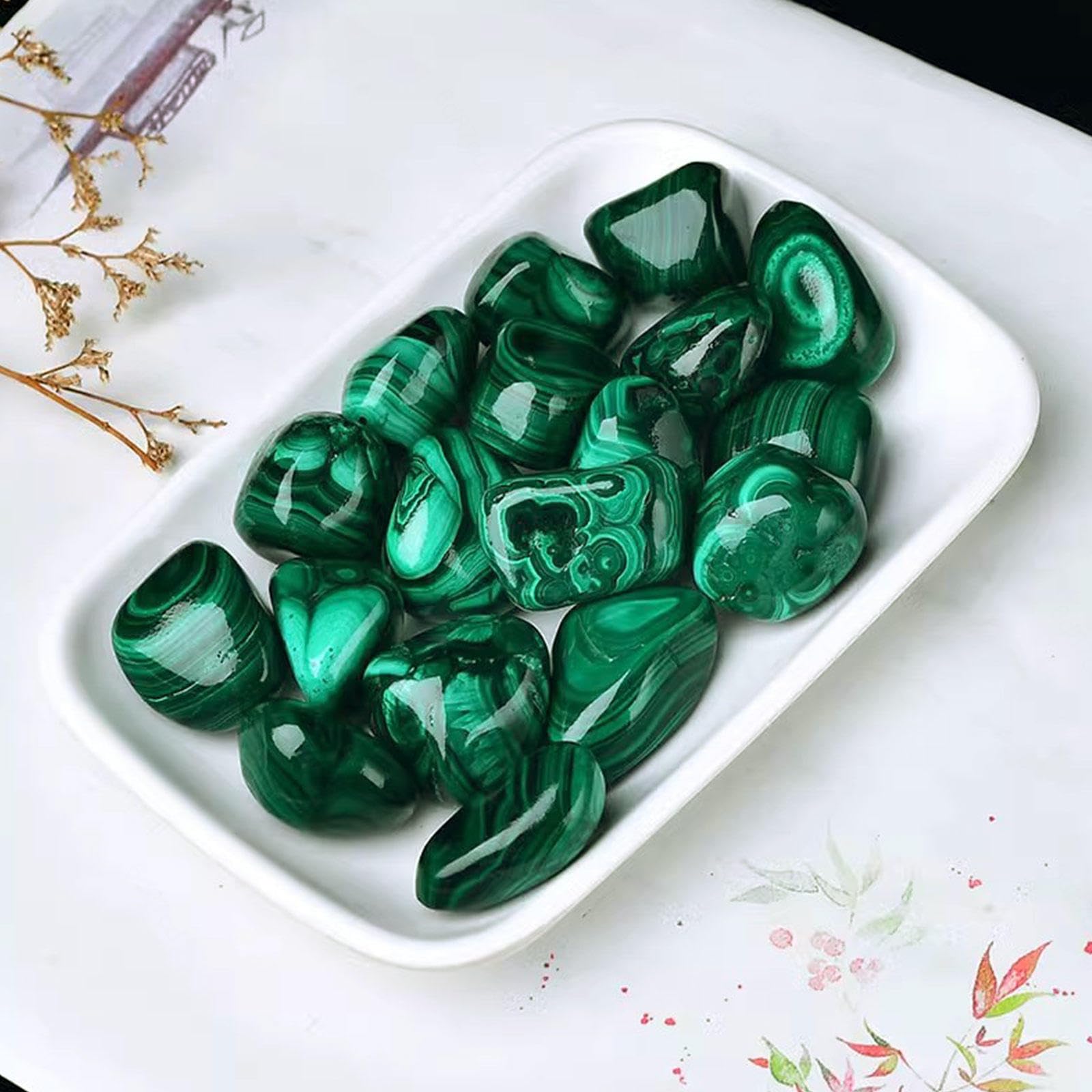 Piedra de Malaquita Rodada - Piedra Curativa de 1 LB, Piedras a Granel, Cristal para Energía, Reiki, Cabbing, Equilibrio, Decoración, Piedras Preciosas, Meditación, Regalo,3-5cm