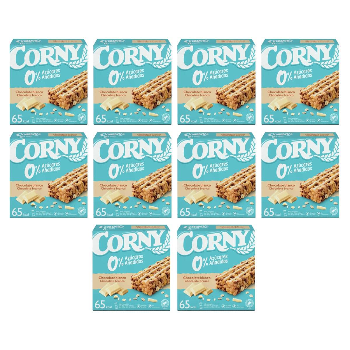 Corny - Barritas de Cereales 0% Chocolate Blanco, Pack de 10 (60 unidades), 6x20 g & Barritas de Cereales 0% Chocolate con Leche, Sueltas (24 unidades) x 20 g