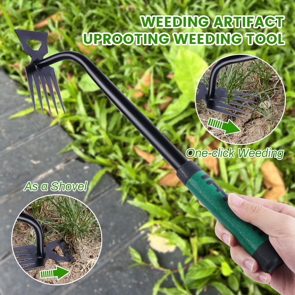 OFFCUP Extractor Malas Hierbas, Desbrozadora Manual 5 Dientes, 1pcs Desmalezador, Herramientas para Eliminar Malas Hierbas Jardineria para Césped, Terrazas y Patios — view 5