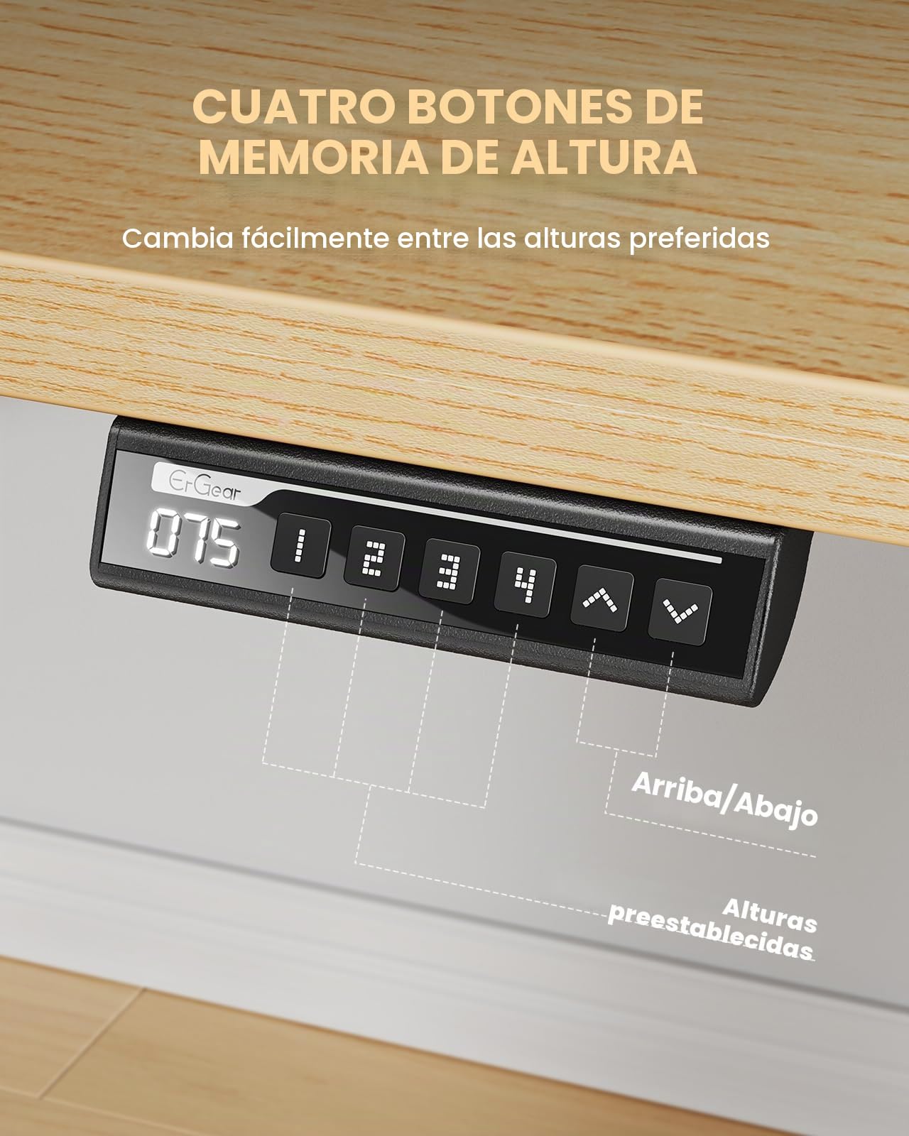 ErGear Escritorio Eléctrico en altura120x80cm,100KG de Capacidad de Carga Escritorio Ajustable con avanzado Motor sin escobillas,Robusto armazón metálico,Tablero de Cuatro Partes