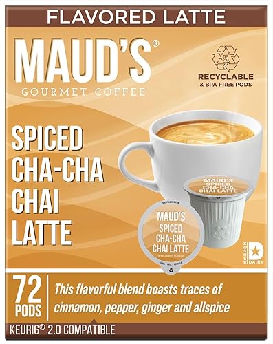Maud's Chai Tea Latte (latte Cha-Cha-Chai especiado), 72 ct. Cápsulas de té Chai con sabor a café latte con sabor a energía solar, 100% hojas de té