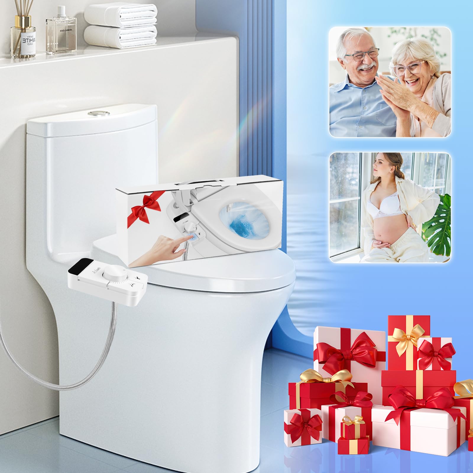 NVIYAM Toilette Japonaise Bidet, Bidet Toilette Gauche WC Bidet, Toilette WC non Electrique, Accessoire pour Toilettes avec Double Buse non Électrique, Pression d'Eau Réglable