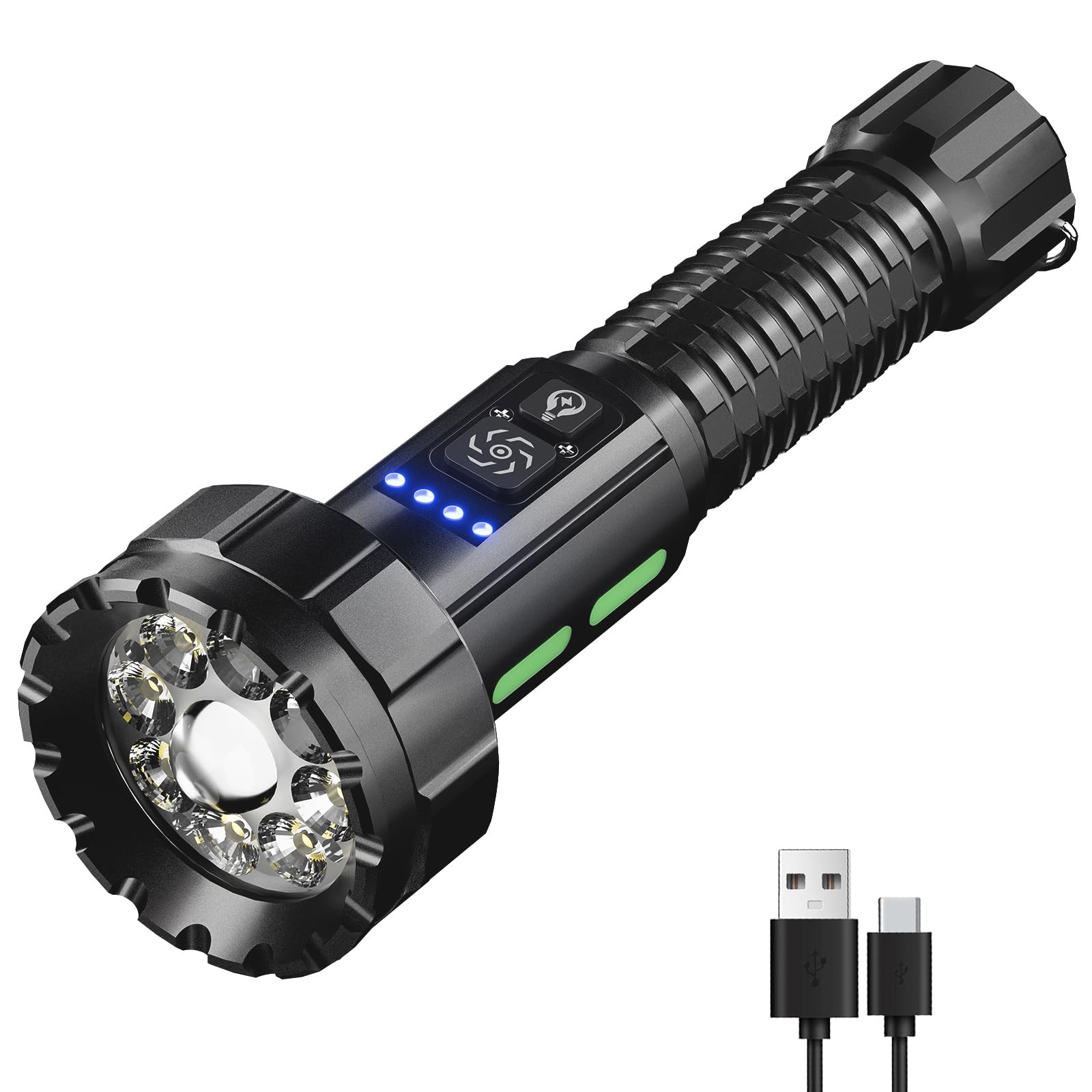 Sogdeco Torch Rechargeable, 9 LED Super Bright Torches with COB Camping Light, Adjustable Focus, 11 Modes