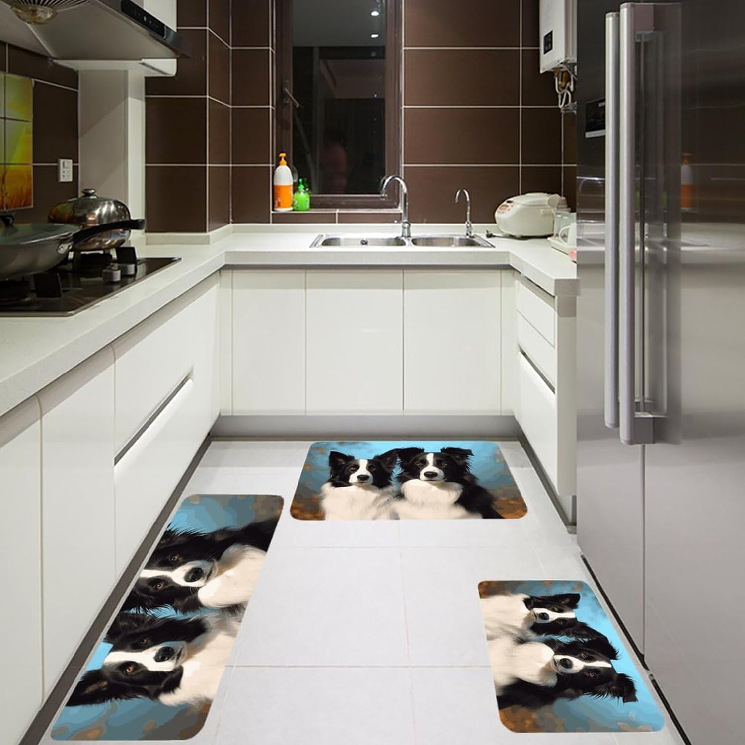 Border Collie Kitchen Mats for Floor 3 Pcs Kitchen Rugs