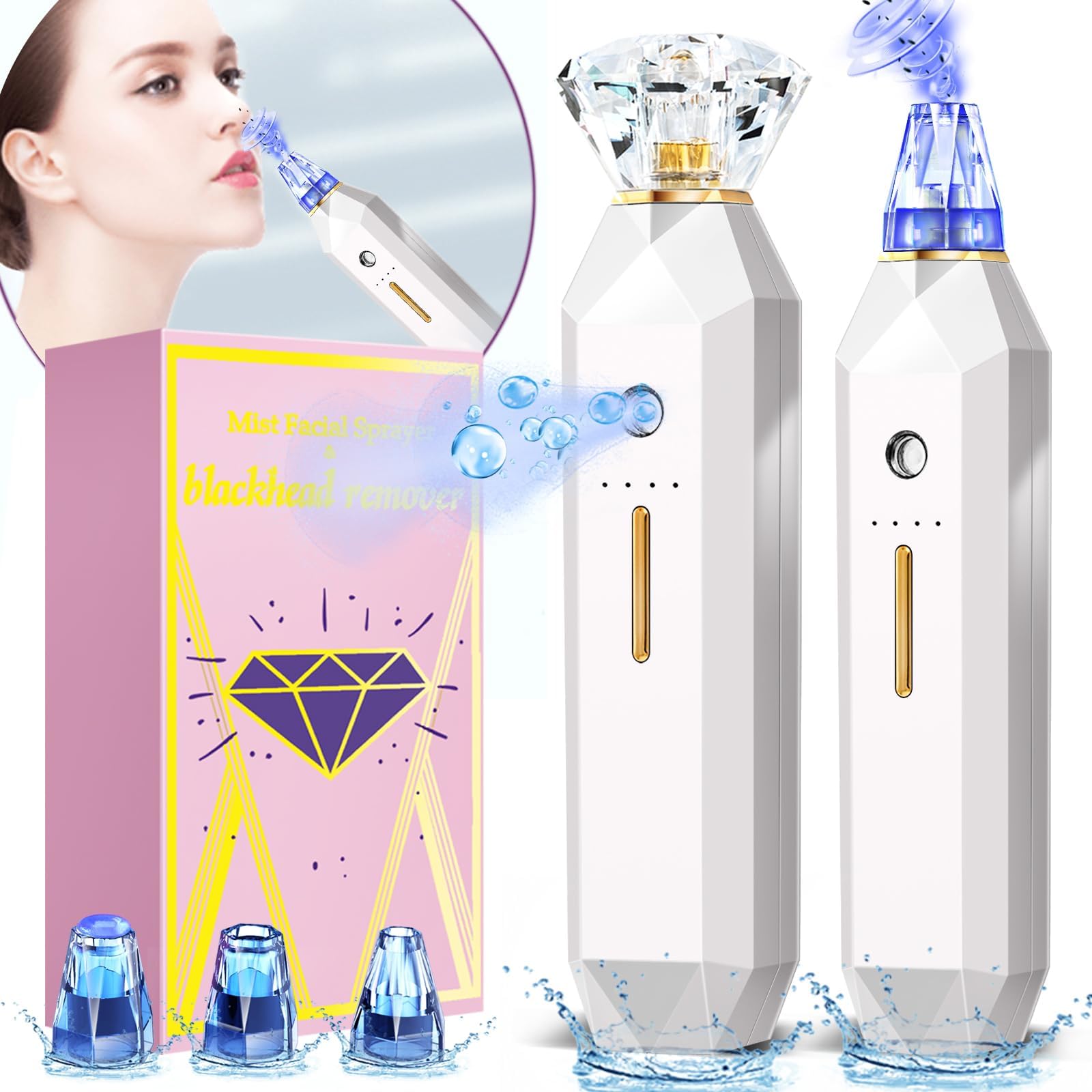 Pore Vacuum Blackhead Removal, 2 in 1 Multifunction Facial Sprayer Oxygen Hydrating, Blackhead Remover Face Acne Spots Cleaner Suction, Black Head Sucker Cleanser Extractions Tool