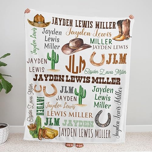Miniatura 7 de Mantas de bebé occidentales con nombre de iniciales, mantas de bebé vaquero, mantas de bebé personalizadas de cactus para niños y niñas, cosas de