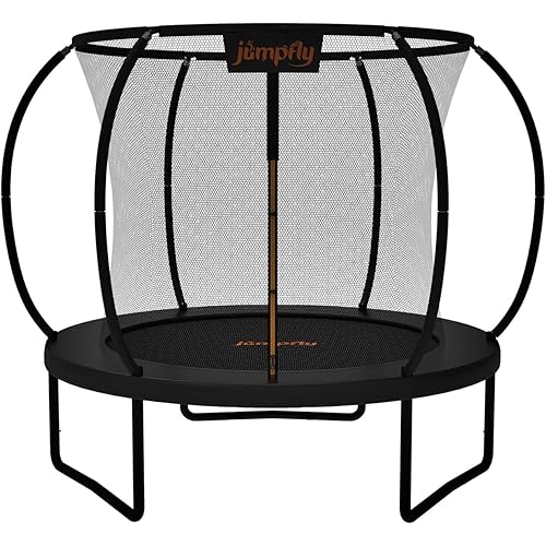 Jumpfly Tranpoline Outdoor Tranpoline for Kid with Basketball Hoop 8/10/12/14FT Recreational Tranpoline with Enclosure Net Dual-color Pad Quick Easy Assembly ASTM Certified Big Tranpoline for Backyard