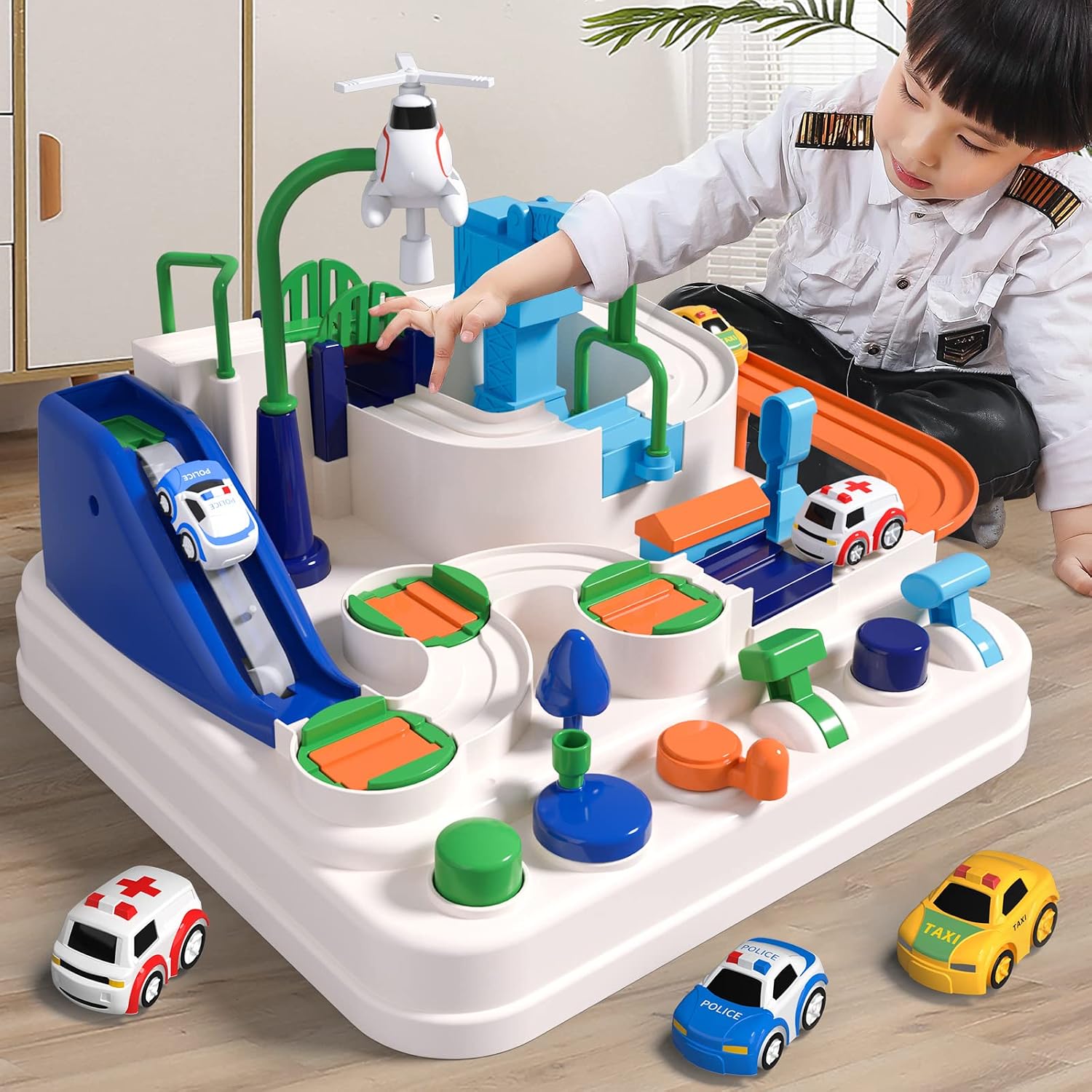 TEMI Kids Race Track Boy Toy for 3 4 5 6 7 Years Old - Car Rescue Adventure Toys Gifts for Boys Age 3, Car Toys for Toddlers 2-4 Years, Preschool Educational Car Games Gift Toys