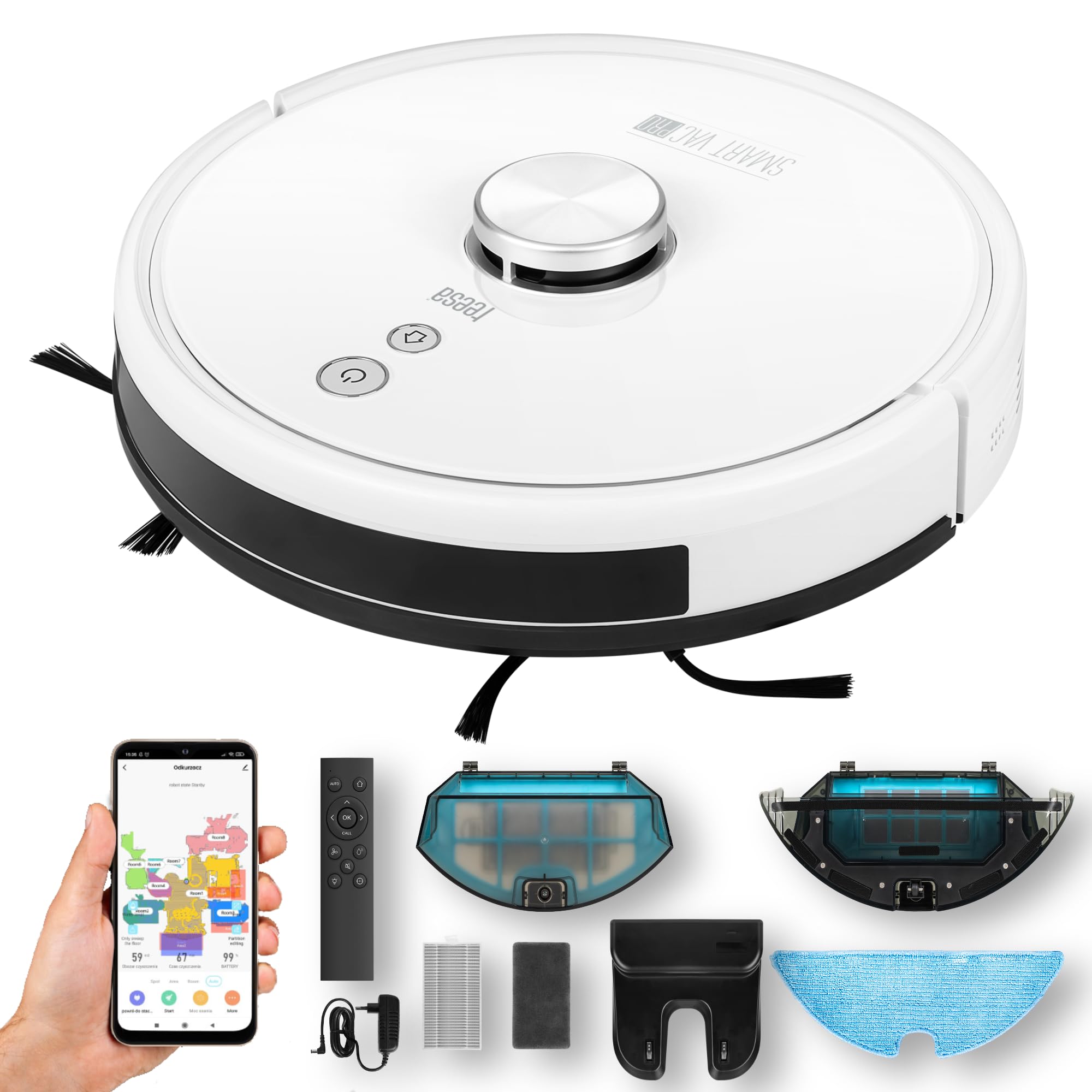 Teesa Robot Sprzątający Smart VAC PRO TSA5045 4 Tryby Sprzątania Filtr HEPA11 Aplikacja Tuya Wi-Fi Automatyczny Powrót